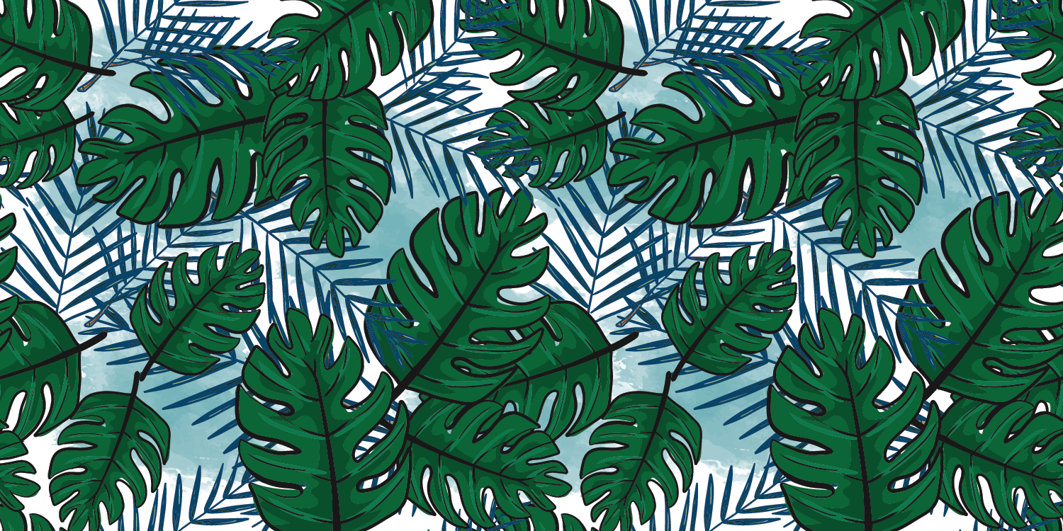 Tapete vinílico flores e plantas padrão de monstera tropical - TenStickers