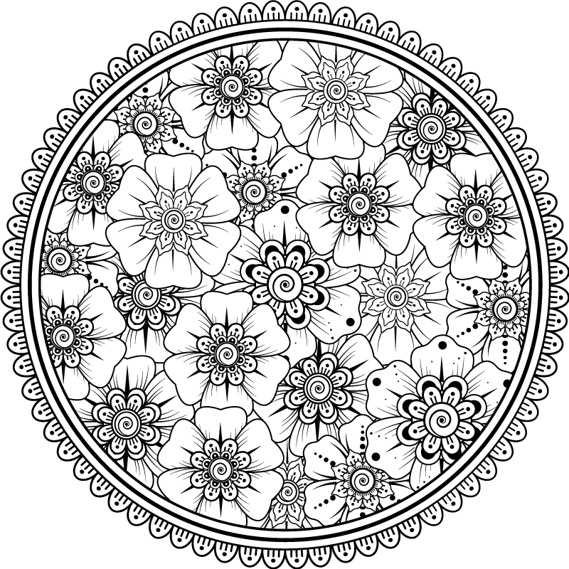Tapete círculo preto mandala - TenStickers
