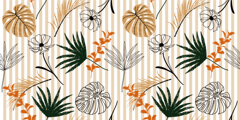 Tapete de vinil preto branco e flores bege - TenStickers