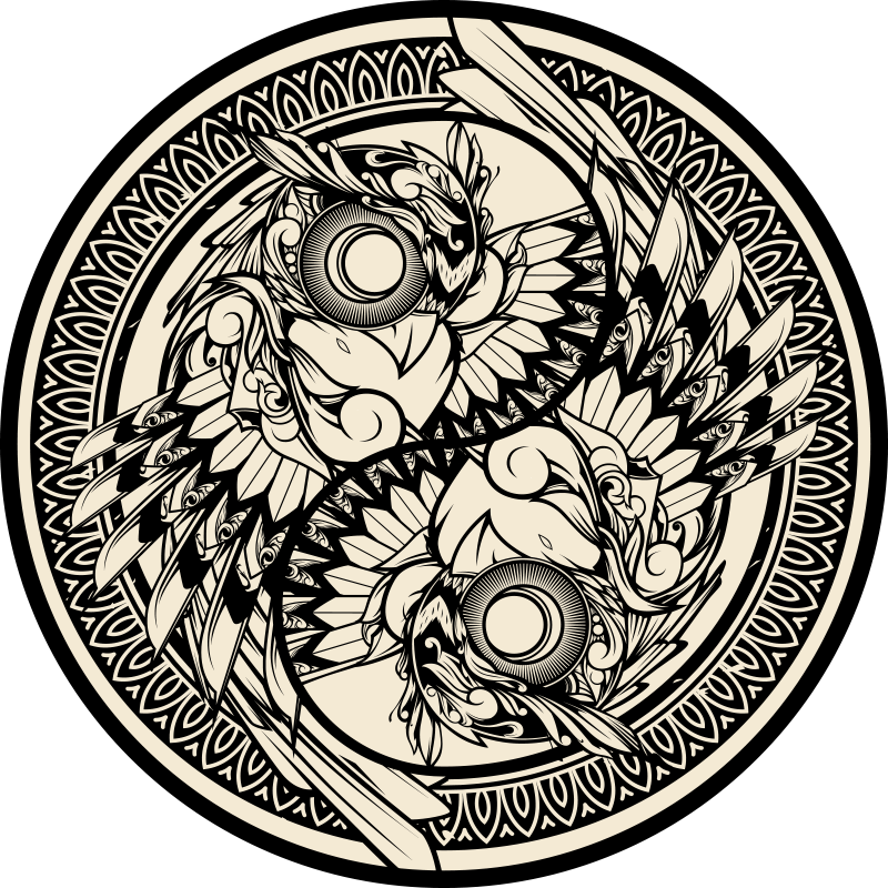 Yin yang coruja doodle enfeite tapete de quarto - TenStickers