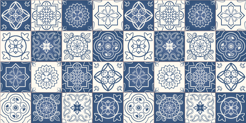 Tapete moderno com estampa de azulejo azul - TenStickers