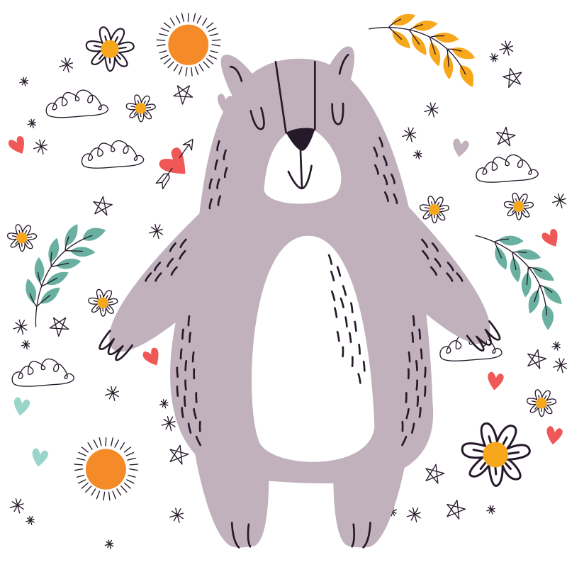 Tapete de animal de urso floral fofo - TenStickers