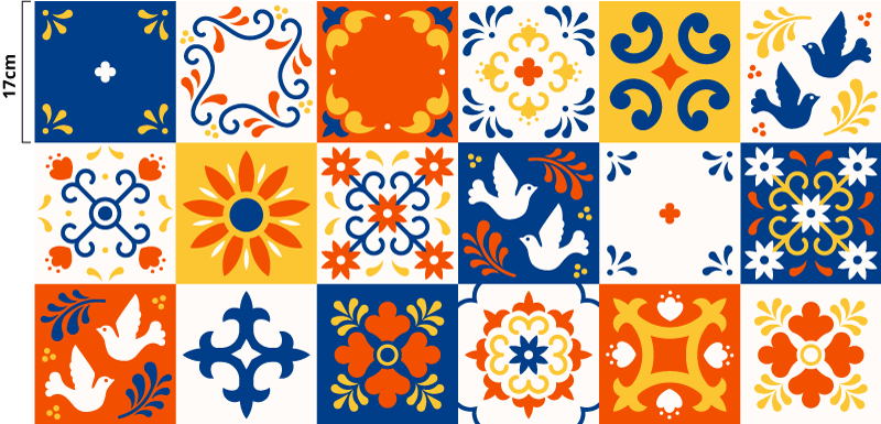 Tapete moderno com padrão de azulejos mexicanos - TenStickers