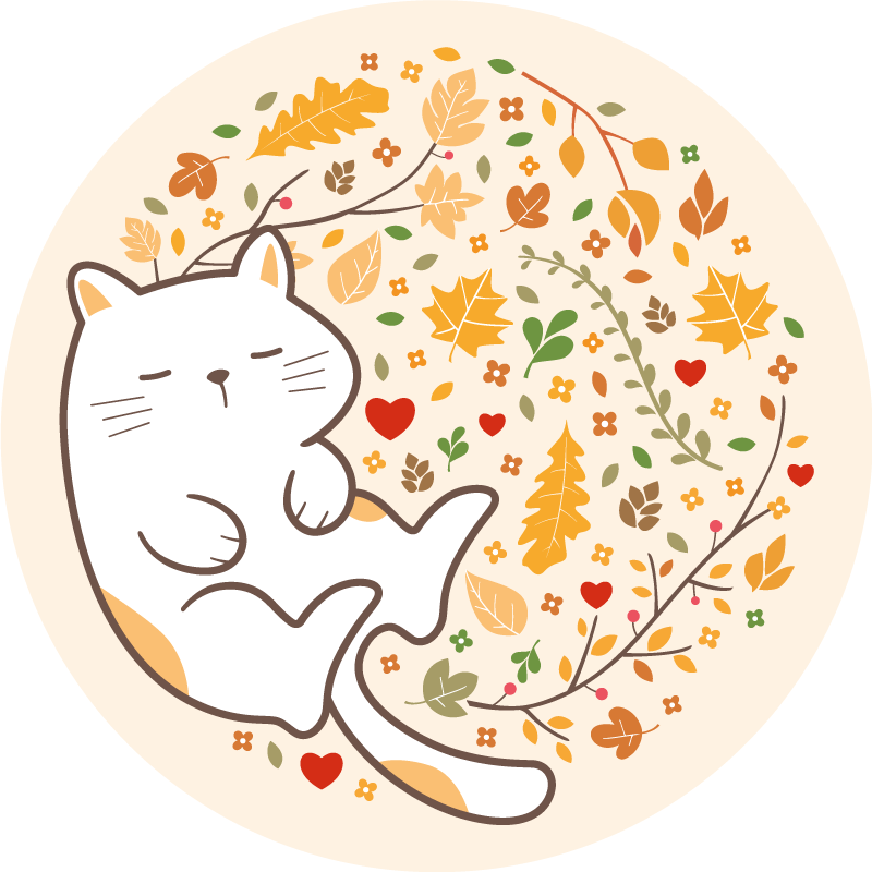Gato dormindo e tapete de vinil com folhas de outono - TenStickers