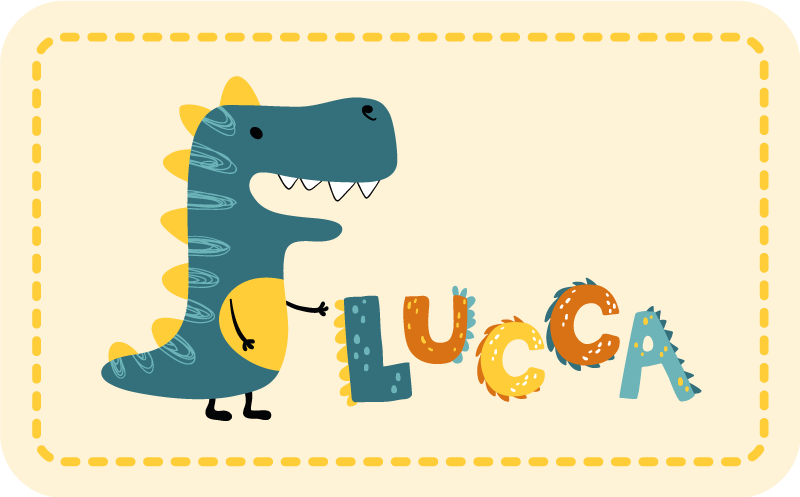 Dinossauro feliz com tapete com nome personalizado - TenStickers