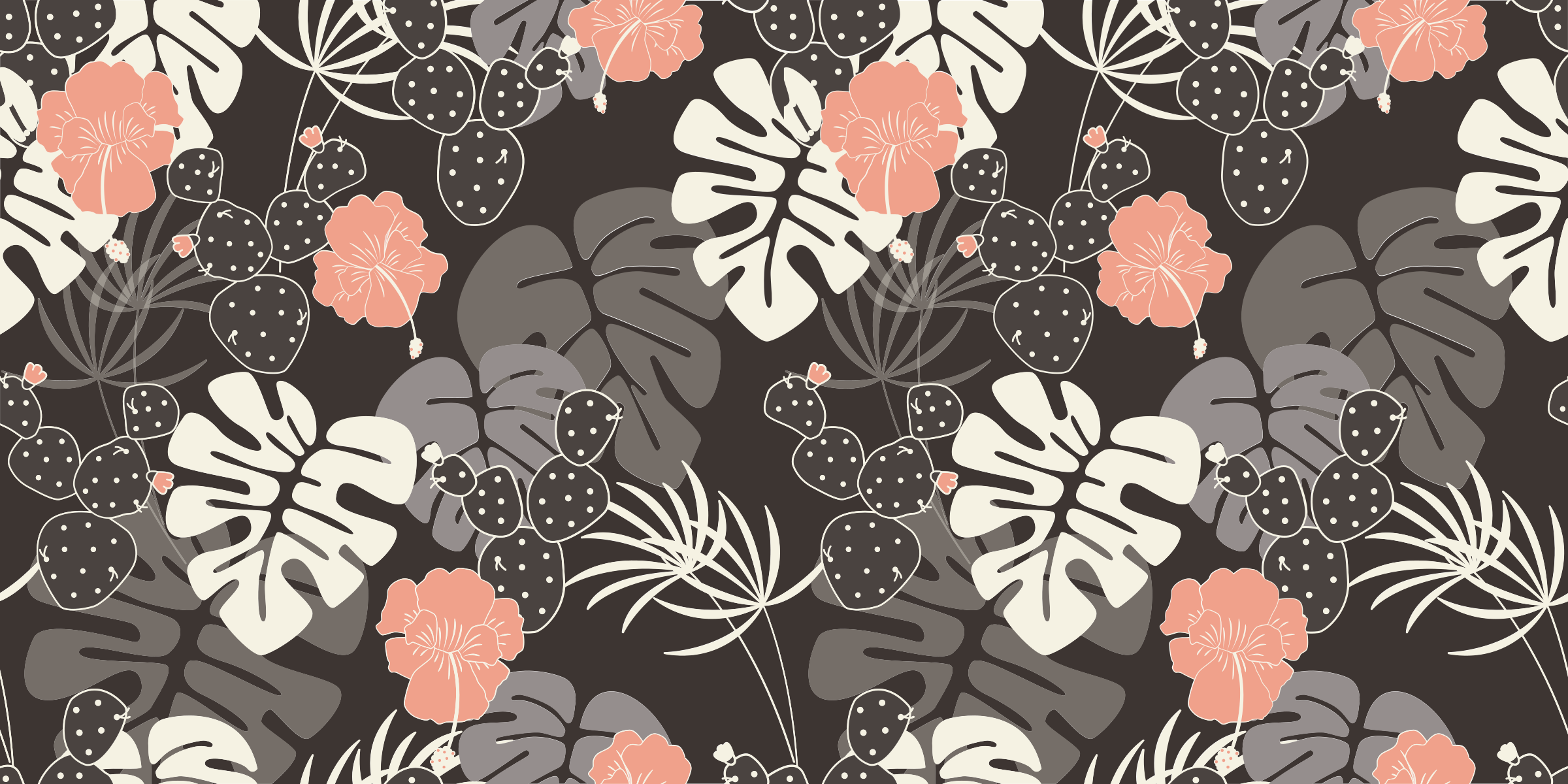 Tapete vinílico flores e plantas design preto tropical - TenStickers