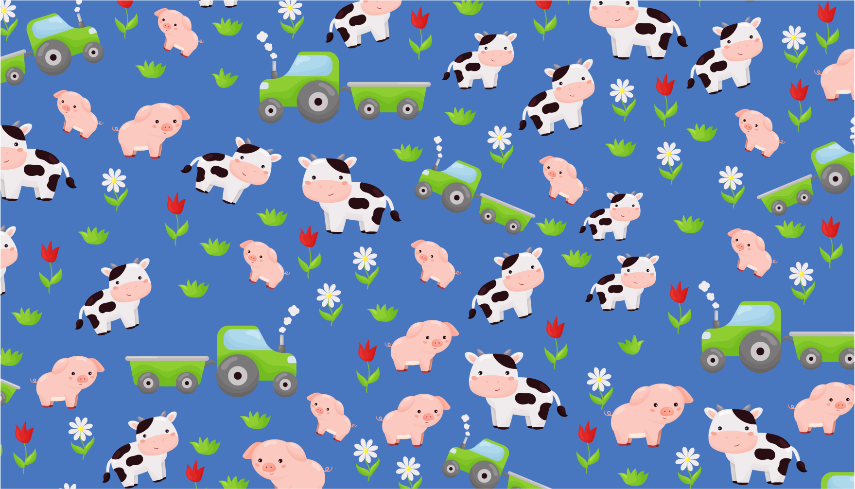 Tapete de animal com padrão de porco e vaca trator - TenStickers