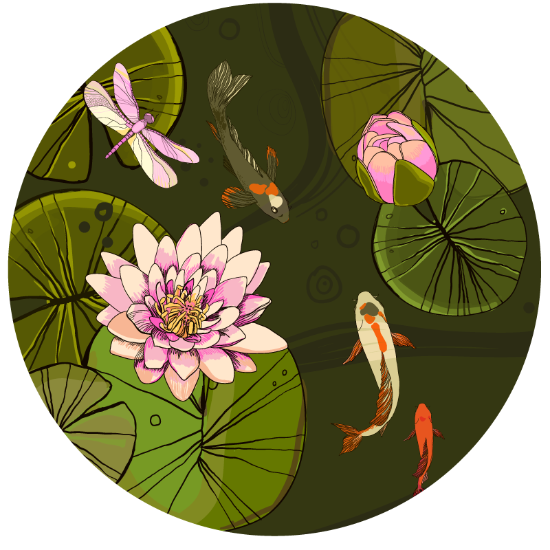 Tapete vinílico flores e plantas ilustração da fauna de lago - TenStickers