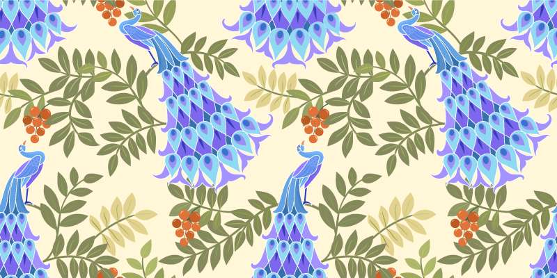 Tapete vinílico flores e plantas tema floral pavão - TenStickers