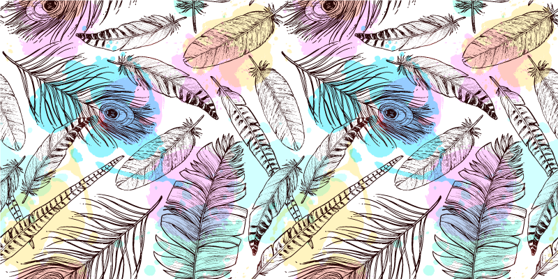 Tapete vinílico flores e plantas motivo de penas - TenStickers