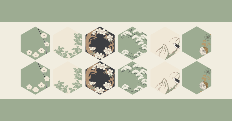 Plantas e texturas em tapetes geométricos hexagonais - TenStickers