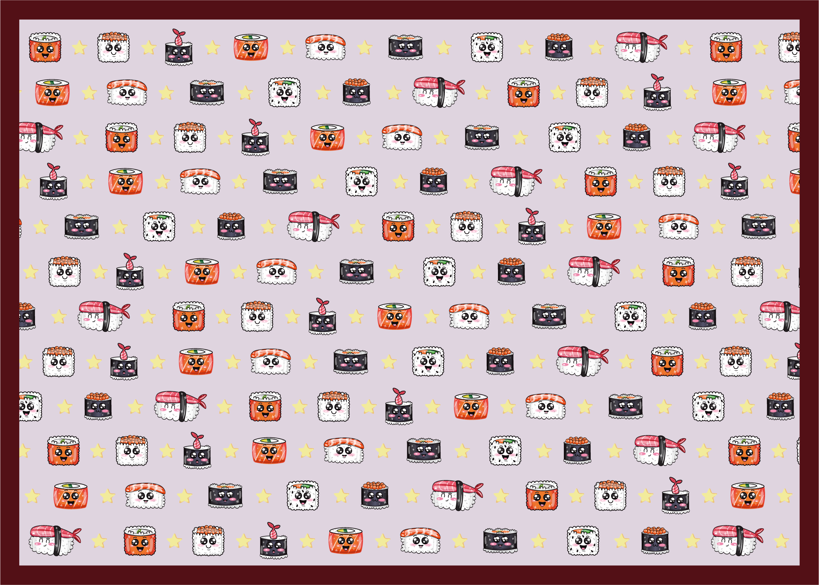 Tapete vinílico infantis padrão de desenho animado de sushi - TenStickers