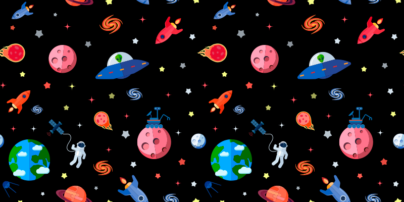 Tapete em vinil infantil impressão de aventura espacial - TenStickers
