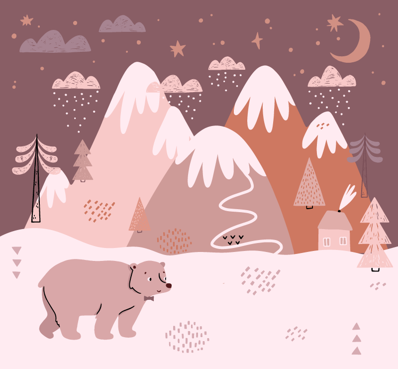 Tapete vinílico infantis conforto da paisagem de inverno - TenStickers