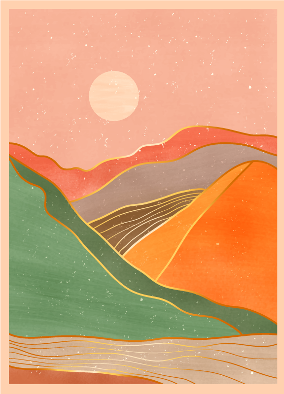 Tapete vinílico moderno cenário de montanha abstrato - TenStickers