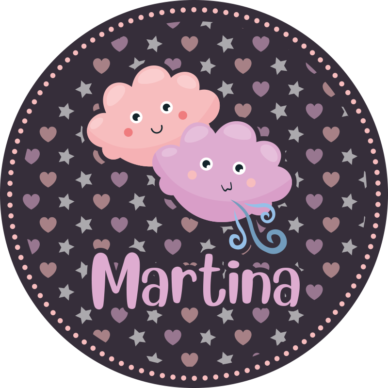 Tapete em vinil infantil nuvens roxas com nome - TenStickers