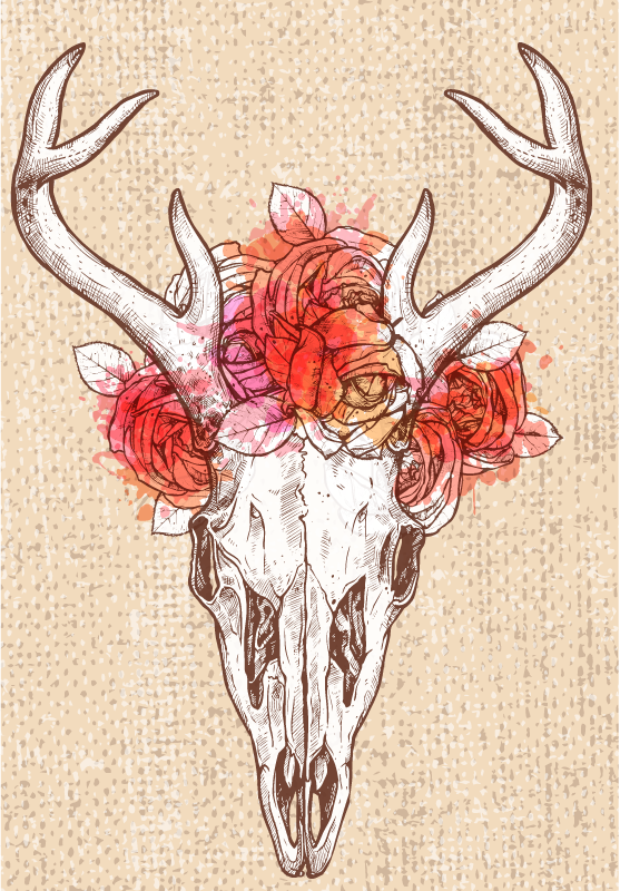 Tapete vinílico de animais arranjo floral de caveira - TenStickers