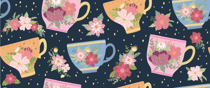 Tapete vinílico flores e plantas padrão xícara floral - TenStickers