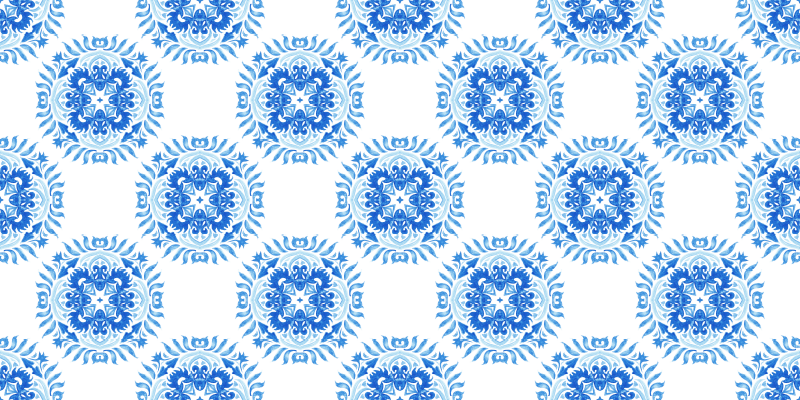 Tapete vinílico mosaico elementos de flor azul - TenStickers