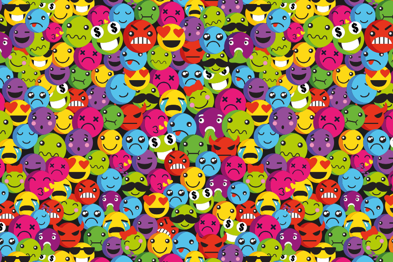 Tapete vinílico juvenil expressões emoji coloridas - TenStickers