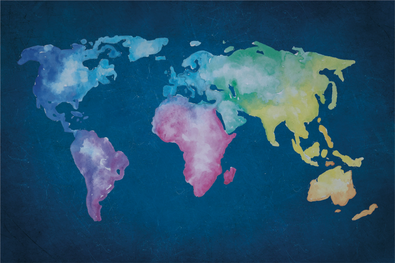 Tapete vinílico de mapa mundial em aquarela - TenStickers