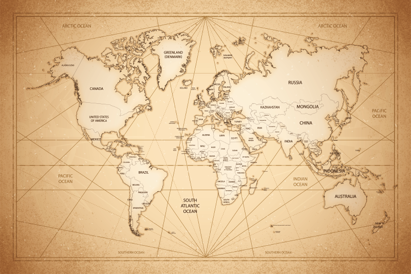 Tapete de mapa-múndi no estilo do século xix - TenStickers