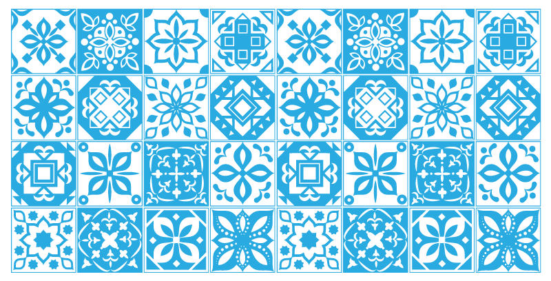Tapete de ladrilhos de patchwork azul branco - TenStickers