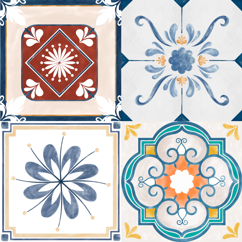 Tapete de quatro azulejos vintage - TenStickers