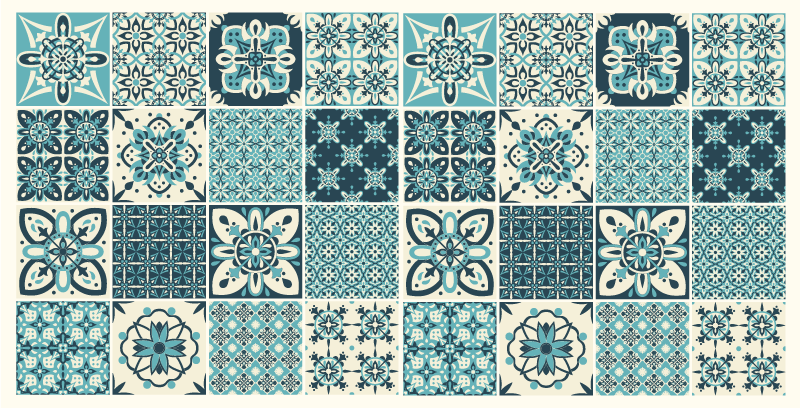 Tapete vinílico azulejos padrão floral turquesa - TenStickers