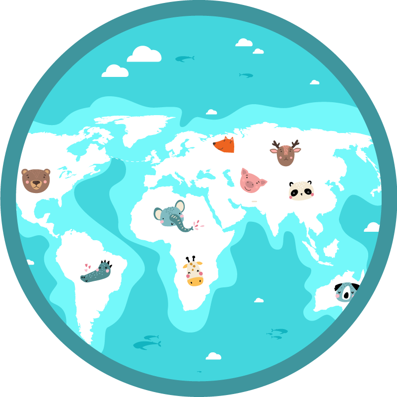 Tapete em vinil infantil mapa mundial de animais - TenStickers