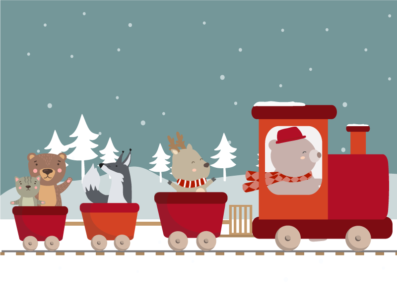 Tapete em vinil infantil aventura de trem animal - TenStickers