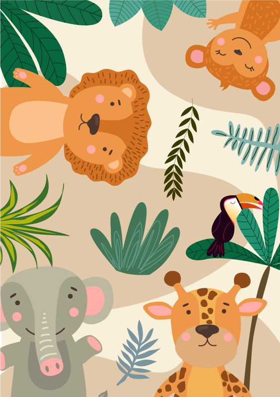 Animais da selva nórdica infantil tapete de vinil infantil - TenStickers