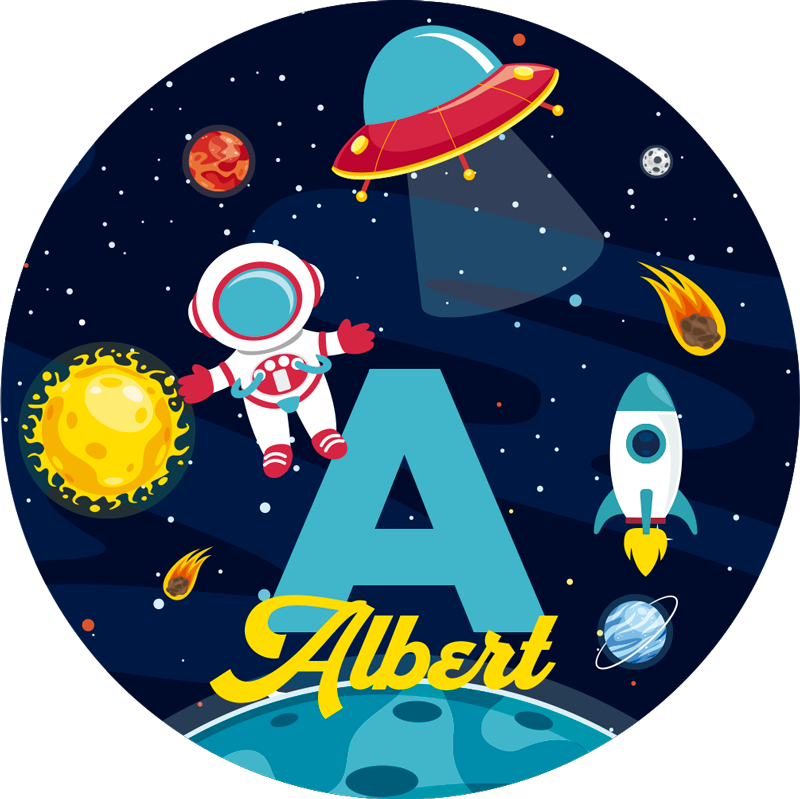 Tapete em vinil infantil nome personalizado no espaço - TenStickers