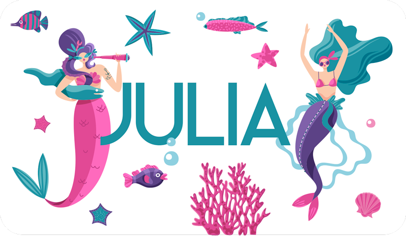 Tapete em vinil infantil aventura de sereia com nome - TenStickers
