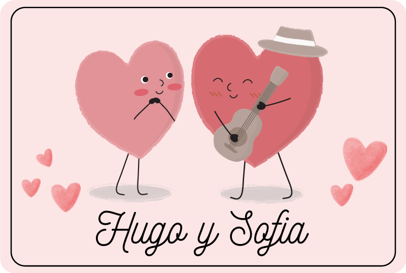 Tapete vinílico quarto corações duo com nome - TenStickers