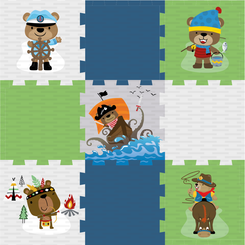 Tapete em vinil infantil aventura de urso fofo - TenStickers