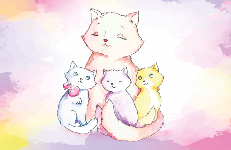 Tapete vinílico para bebés família de gatos fofos - TenStickers