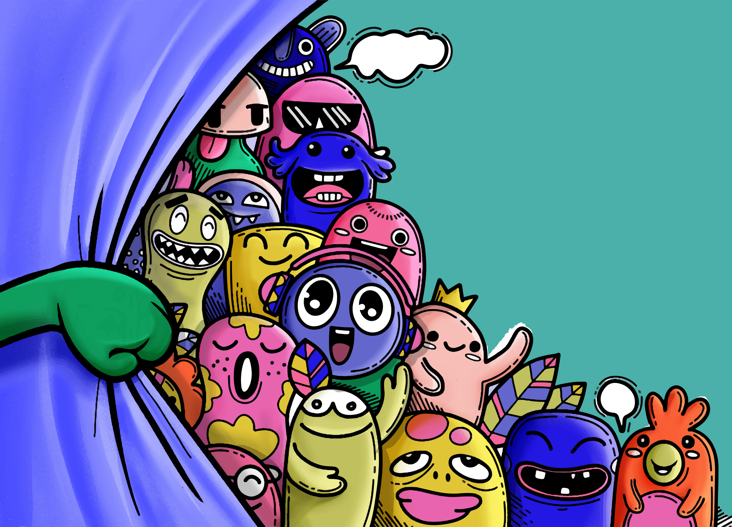 Tapete em vinil infantil personagens monstros coloridos - TenStickers