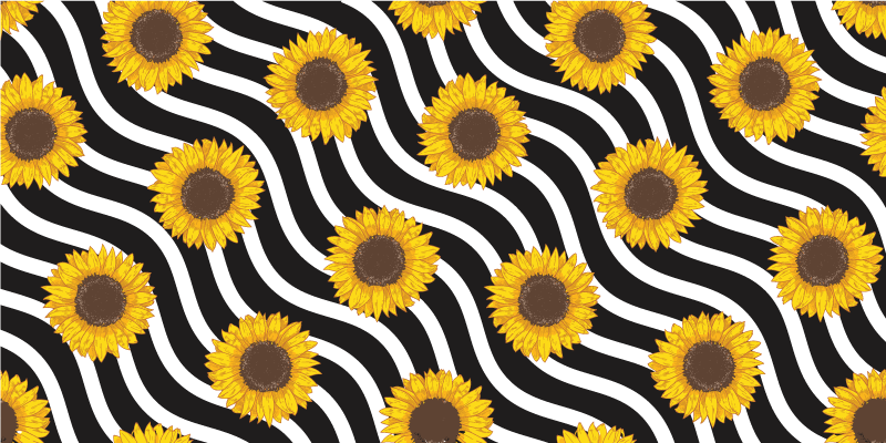 Tapete vinílico flores e plantas padrão de ondas de girassol - TenStickers