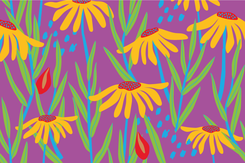 Tapete vinílico flores e plantas arranjo botânico roxo - TenStickers