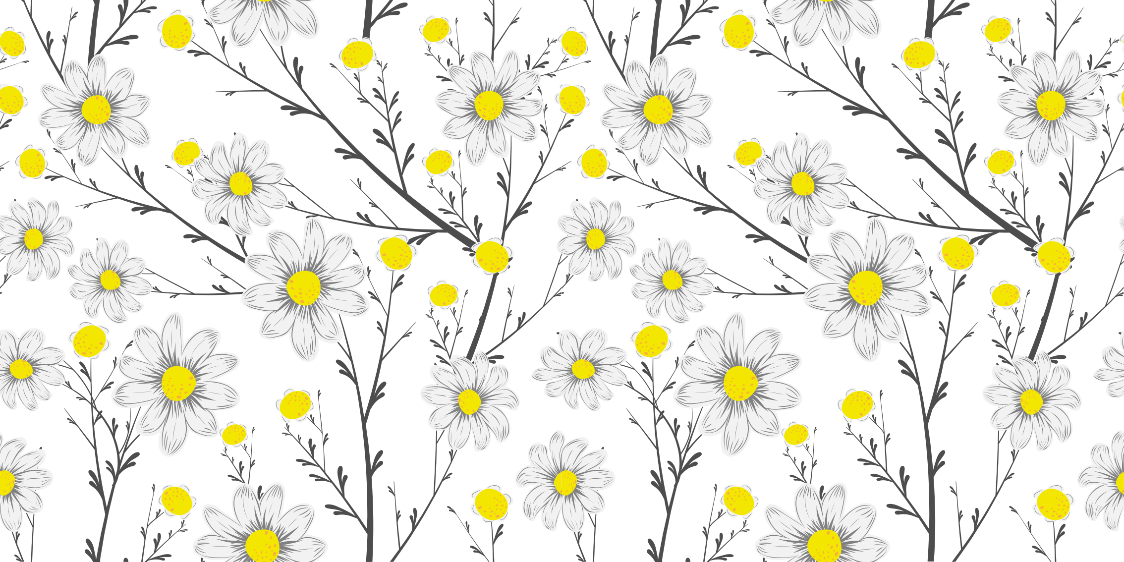 Tapete vinílico flores e plantas padrão floral amarelo - TenStickers