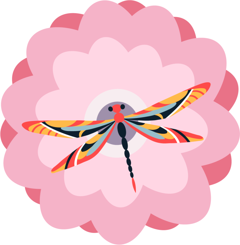Tapete vinílico flores e plantas libélula colorida - TenStickers