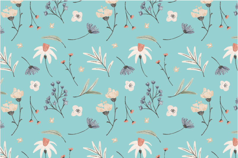 Tapete vinílico flores e plantas padrões florais florescendo - TenStickers