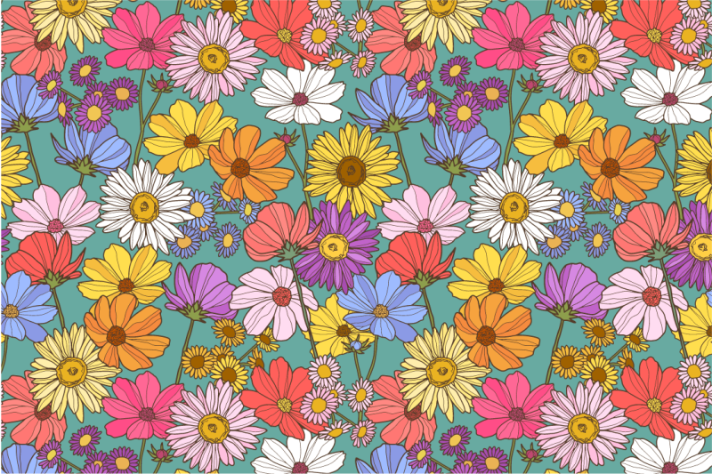 Tapete vinílico flores e plantas motivo colorido brilhante - TenStickers