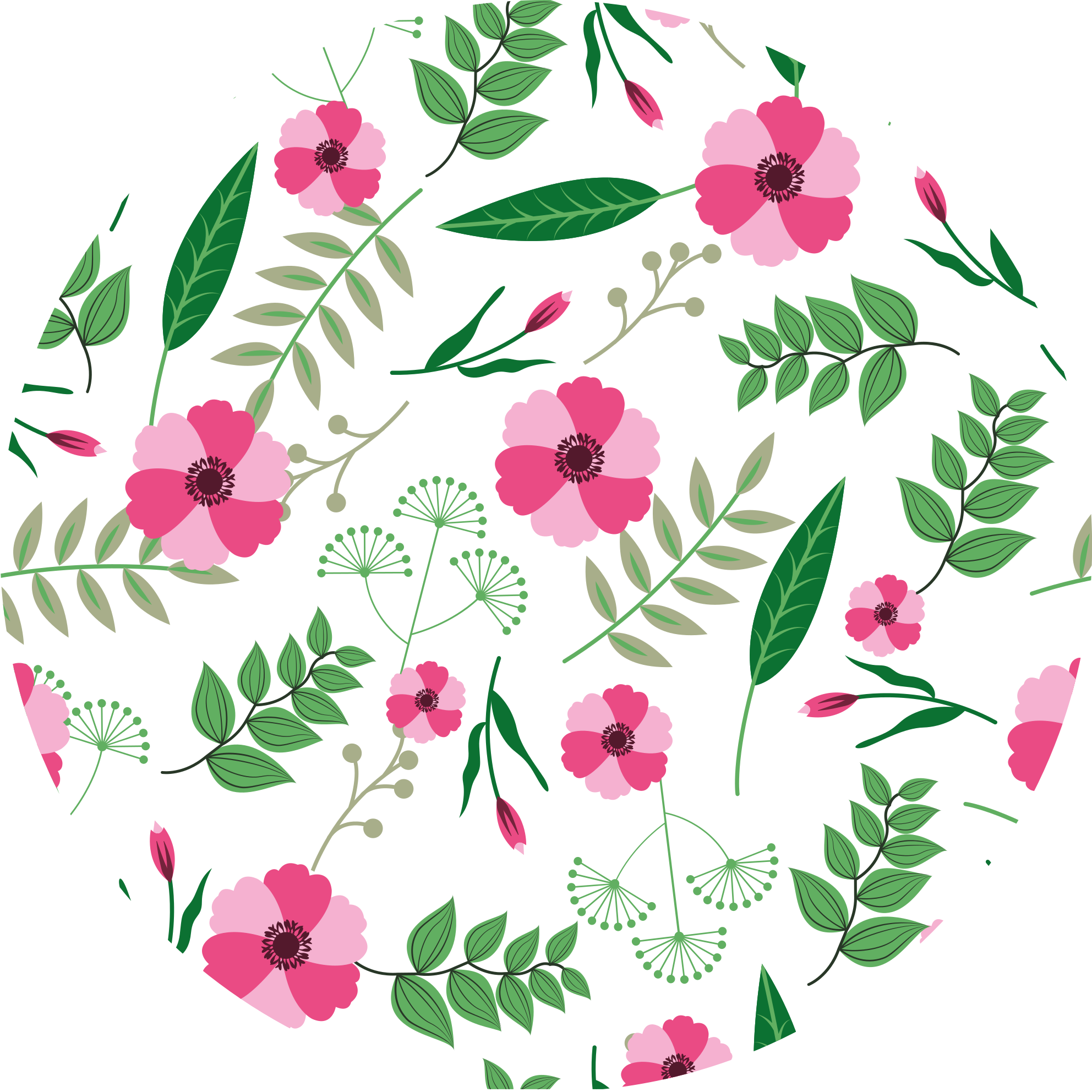 Tapete vinílico flores e plantas padrão floral encantador - TenStickers