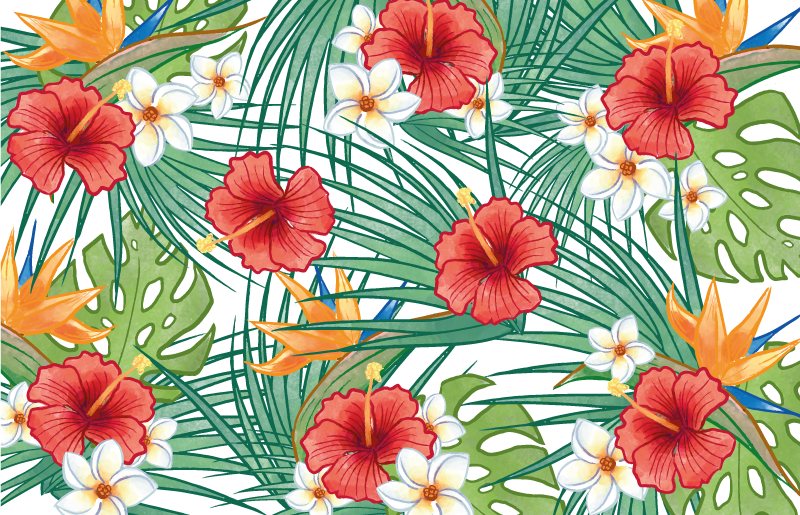 Tapete vinílico flores e plantas tema floral tropical - TenStickers