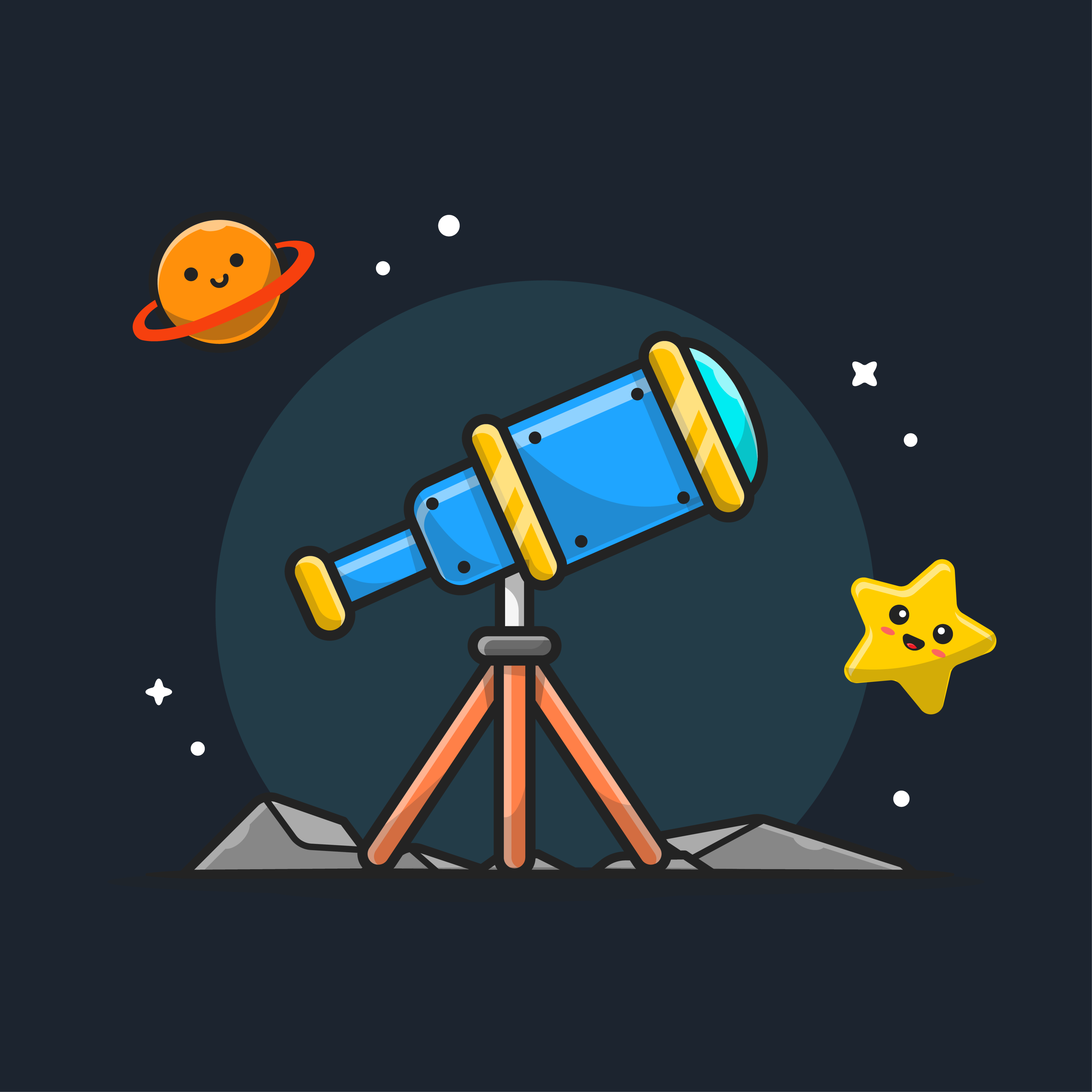 Tapete vinílico estrelas aventura de telescópio - TenStickers