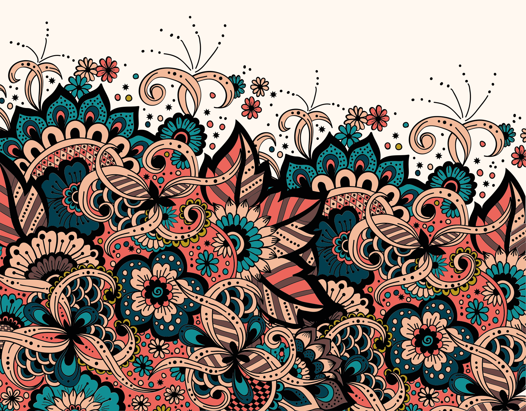 Tapete vinílico de mandala elementos florais vivos - TenStickers