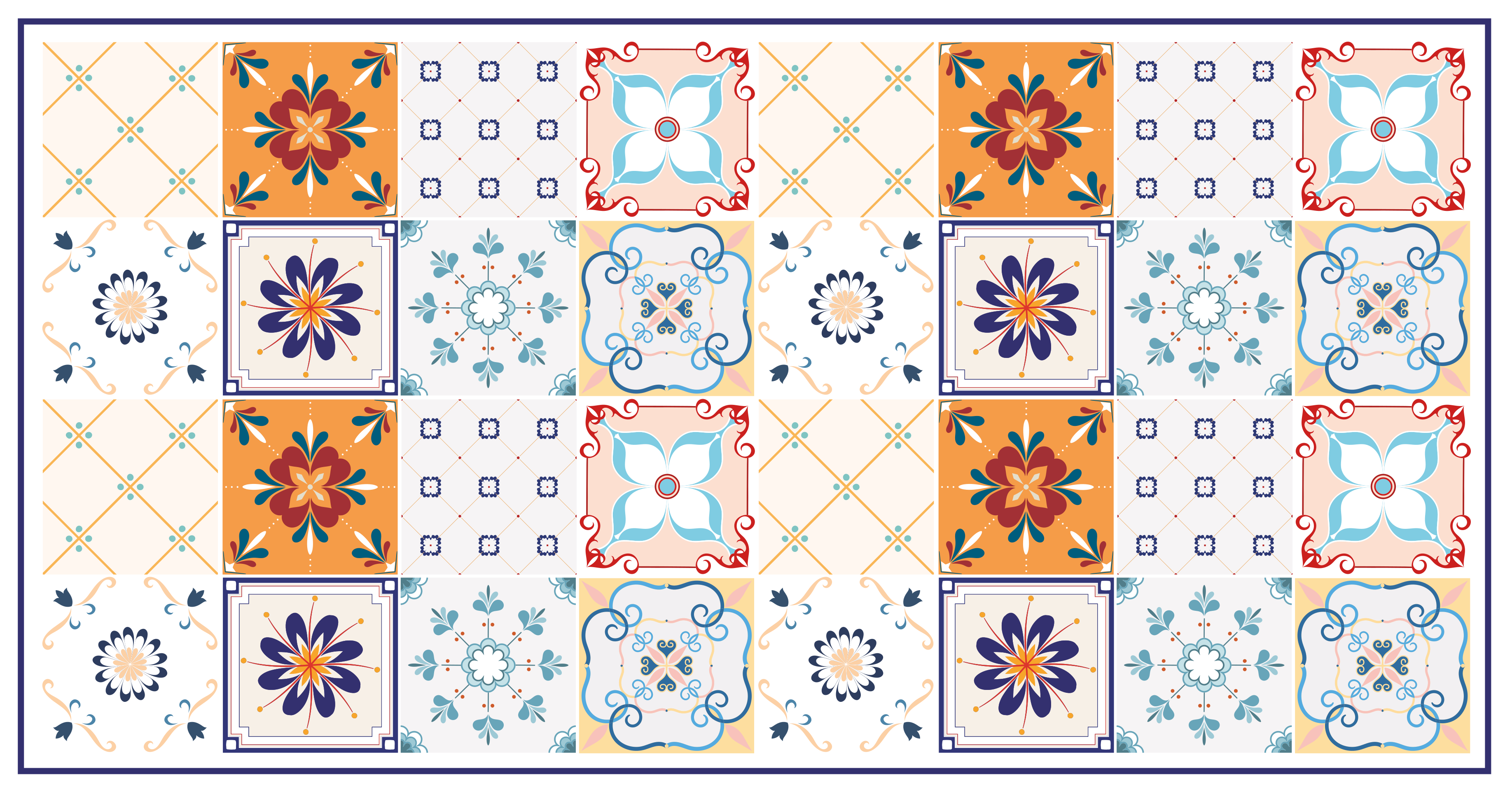 Tapete vinílico azulejos padrões cerâmicos coloridos - TenStickers
