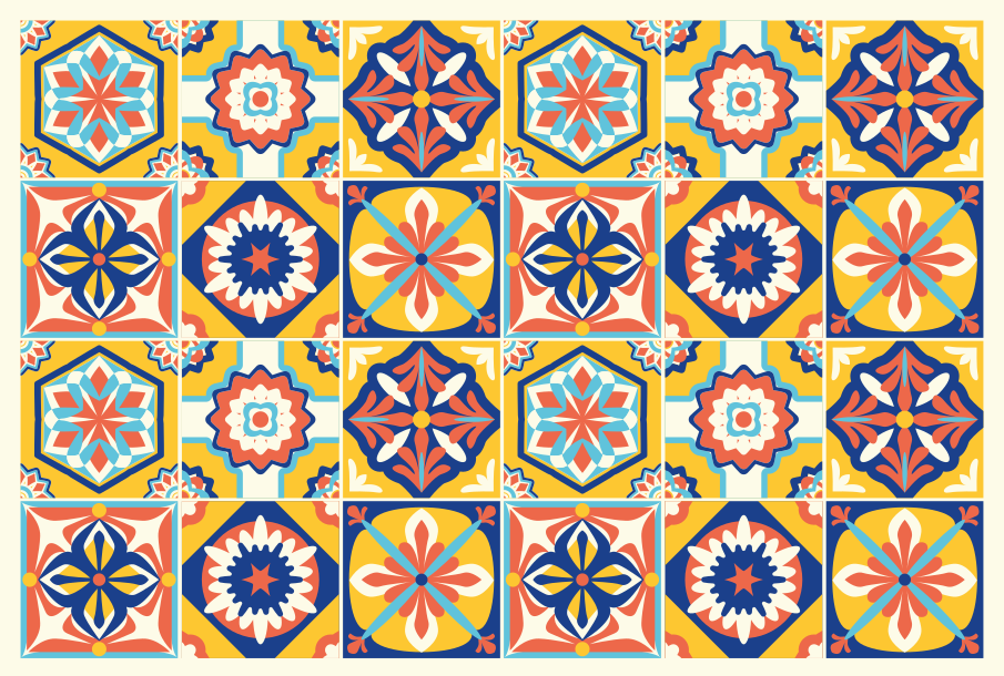 Tapete vinílico azulejos padrão de mosaico colorido - TenStickers